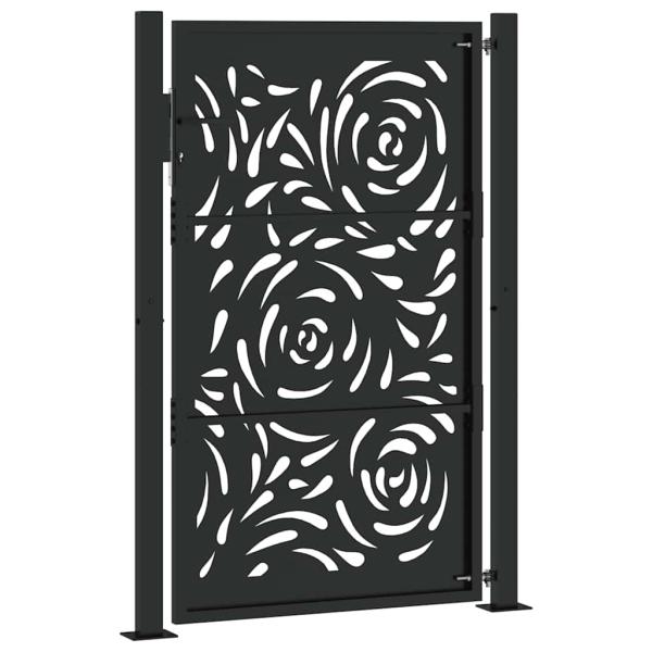 Gartentor Schwarz 105x155 cm Stahl Flammen-Design