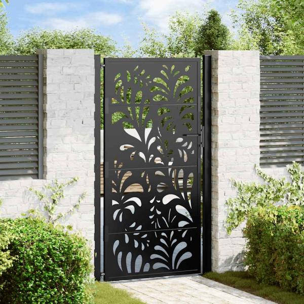 ARDEBO.de - Gartentor Schwarz 105x180 cm Stahl Wellen-Design