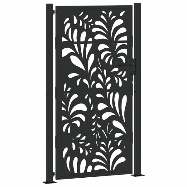 Gartentor Schwarz 105x180 cm Stahl Wellen-Design
