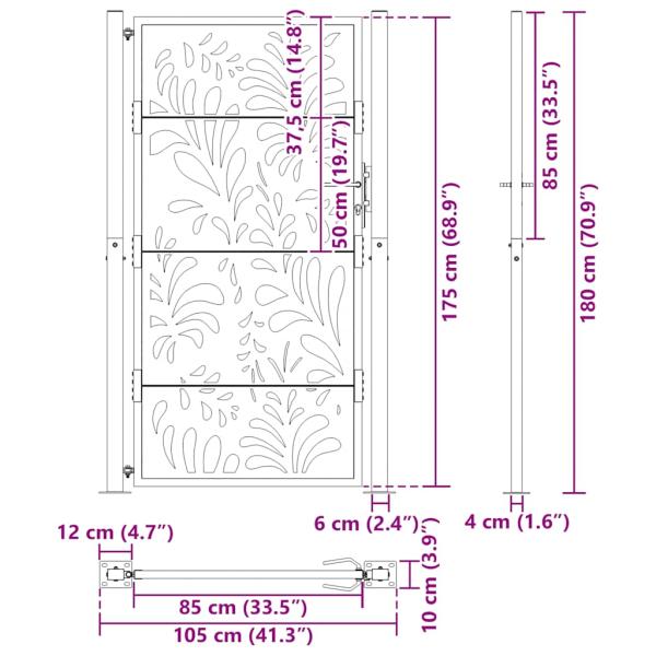 Gartentor Schwarz 105x180 cm Stahl Wellen-Design