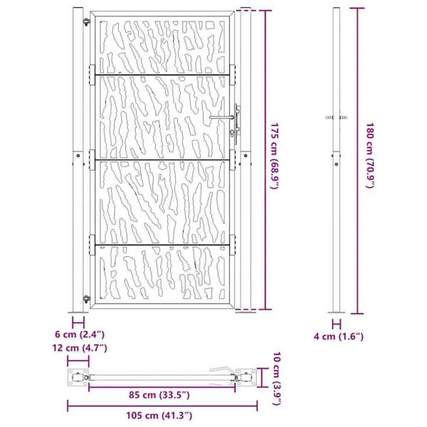 Gartentor 105x180 cm Wetterfester Stahl Spurendesign