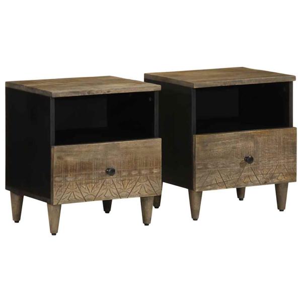 ARDEBO.de - Nachttische 2 Stück Hellgrau 40x33x46 cm Massivholz Mango