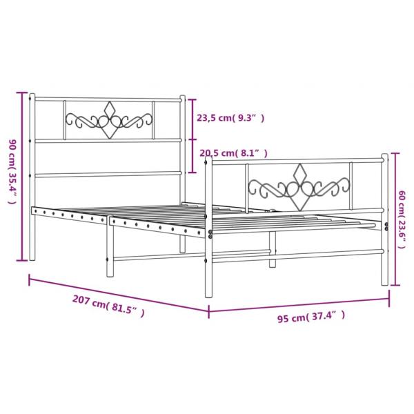 Bettgestell mit Kopf- und Fußteil Metall Schwarz 90x200 cm