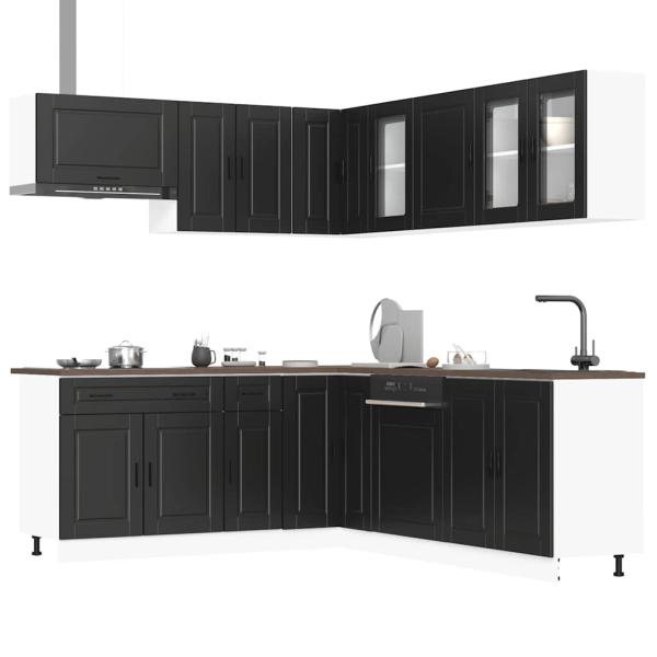 ARDEBO.de - 11-tlg. Küchenschrank-Set Porto Schwarz Holzwerkstoff