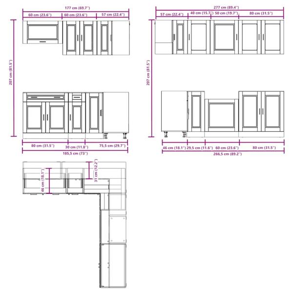 11-tlg. Küchenschrank-Set Porto Altholz-Optik Holzwerkstoff