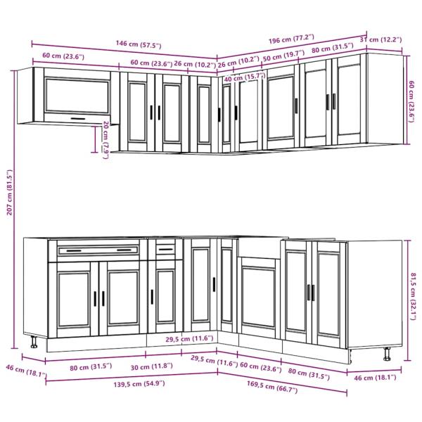 11-tlg. Küchenschrank-Set Porto Altholz-Optik Holzwerkstoff