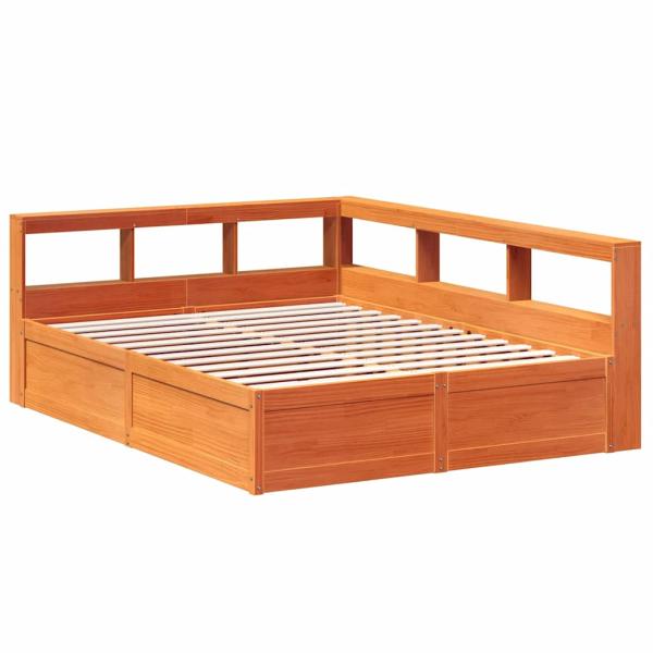Massivholzbett mit Regal ohne Matratze Wachsbraun 160x200 cm