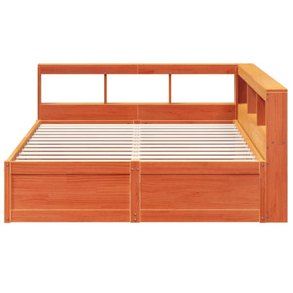 Massivholzbett mit Regal ohne Matratze Wachsbraun 160x200 cm