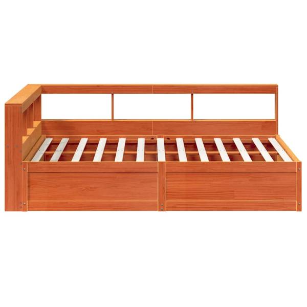 Massivholzbett mit Regal ohne Matratze Wachsbraun 160x200 cm