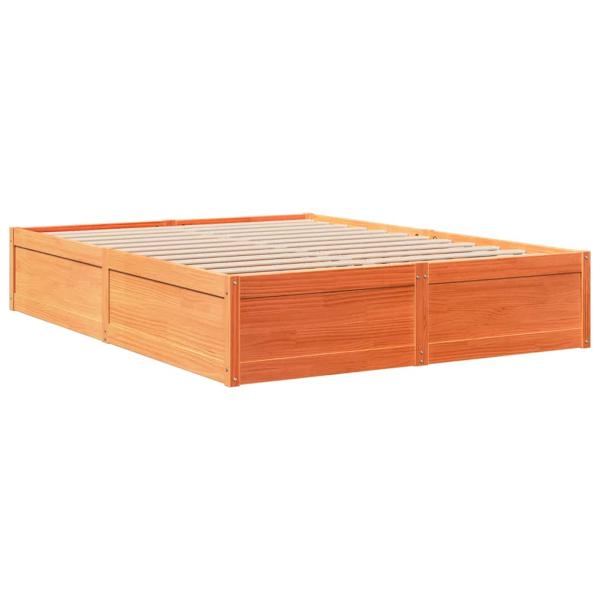 Massivholzbett mit Regal ohne Matratze Wachsbraun 160x200 cm