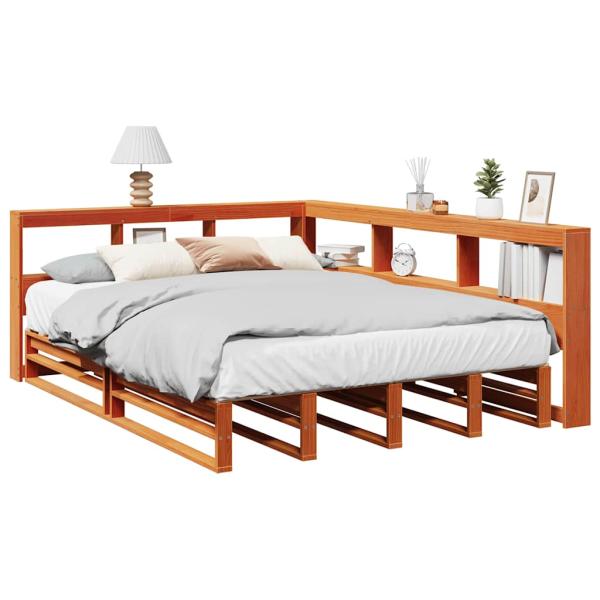 ARDEBO.de - Massivholzbett mit Regal ohne Matratze Wachsbraun 140x190 cm
