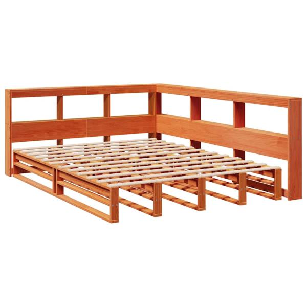 Massivholzbett mit Regal ohne Matratze Wachsbraun 140x190 cm