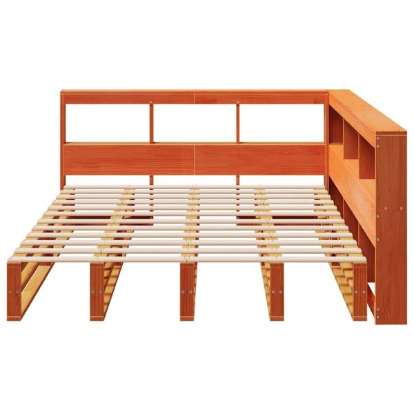 Massivholzbett mit Regal ohne Matratze Wachsbraun 140x190 cm