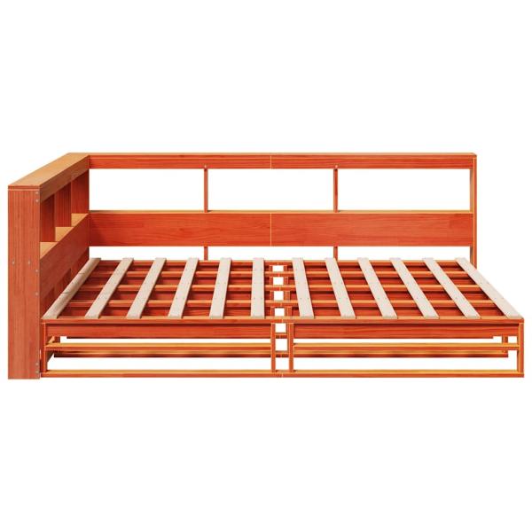 Massivholzbett mit Regal ohne Matratze Wachsbraun 140x190 cm