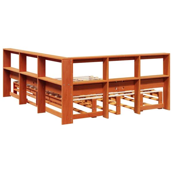 Massivholzbett mit Regal ohne Matratze Wachsbraun 140x190 cm