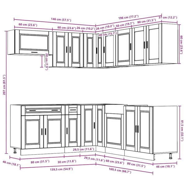 11-tlg. Küchenschrank-Set Porto Artisan-Eiche Holzwerkstoff