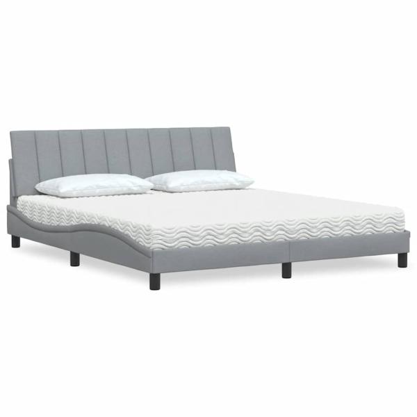 ARDEBO.de - Bett mit Matratze Hellgrau 180x200 cm Stoff