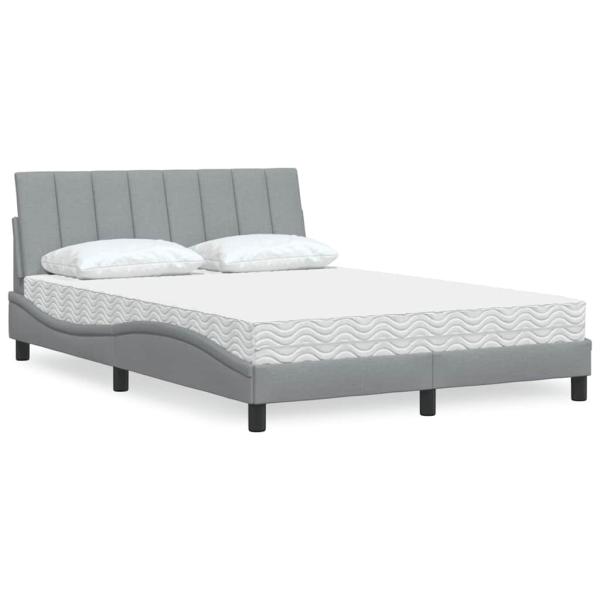 ARDEBO.de - Bett mit Matratze Hellgrau 140x190 cm Stoff