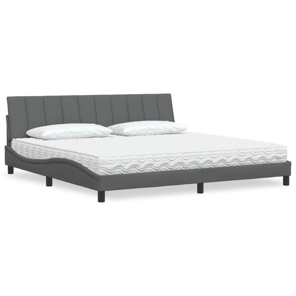 ARDEBO.de - Bett mit Matratze Dunkelgrau 200x200 cm Stoff