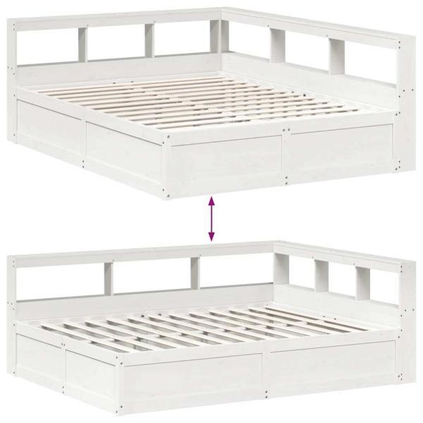 Massivholzbett mit Regal ohne Matratze Weiß 150x200 cm Kiefer