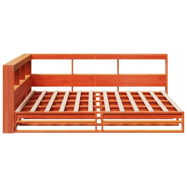 Massivholzbett mit Regal ohne Matratze Wachsbraun 135x190 cm