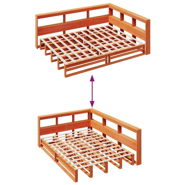 Massivholzbett mit Regal ohne Matratze Wachsbraun 135x190 cm