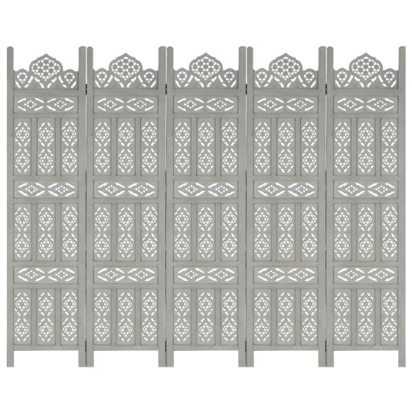 ARDEBO.de - 5tlg. Raumteiler Handgeschnitzt Grau 200×165cm Mango Massivholz