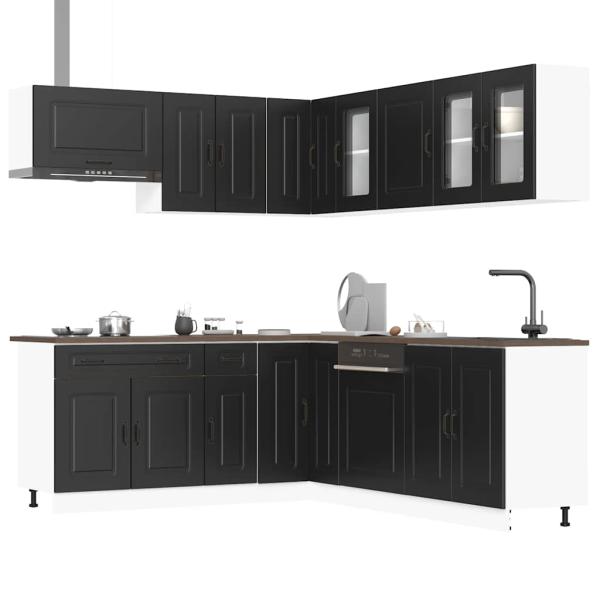 ARDEBO.de - 11-tlg. Küchenschrank-Set Kalmar Schwarz Holzwerkstoff