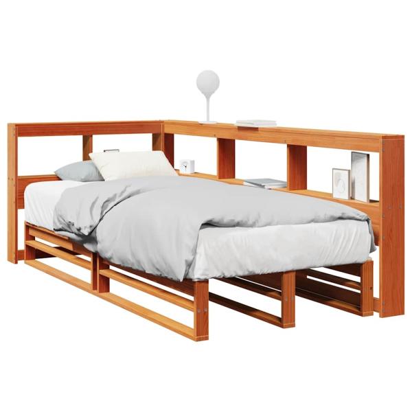 ARDEBO.de - Massivholzbett mit Regal ohne Matratze Wachsbraun 75x190 cm