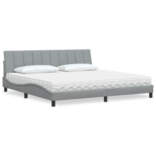 ARDEBO.de - Bett mit Matratze Hellgrau 200x200 cm Stoff