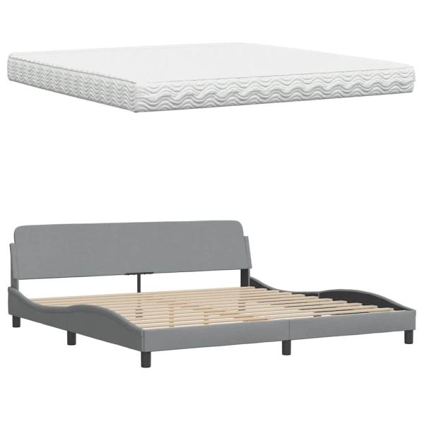 Bett mit Matratze Hellgrau 200x200 cm Stoff