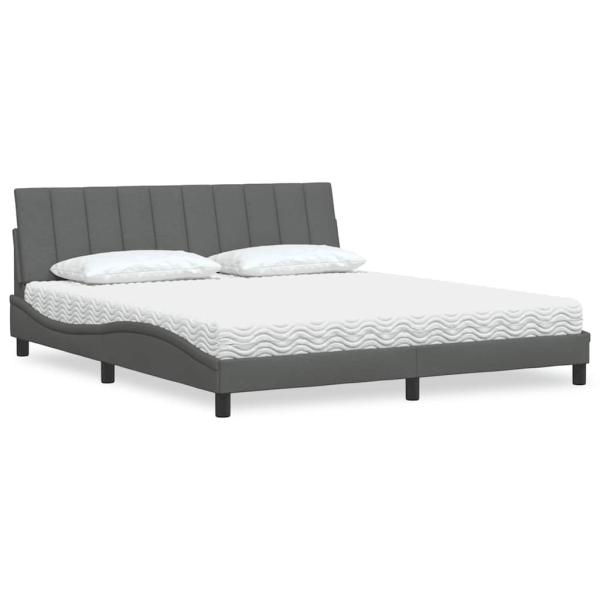 ARDEBO.de - Bett mit Matratze Dunkelgrau 180x200 cm Stoff