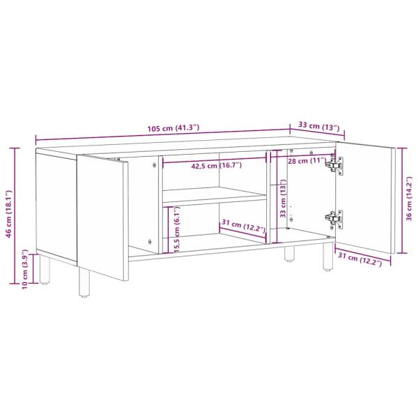 TV-Schrank Braun 105x33x46 cm Massivholz Mango