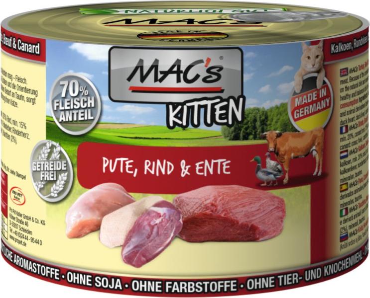 MACs Cat Kitten Pute, Rind & Ente 200g (Menge: 6 je Bestelleinheit)