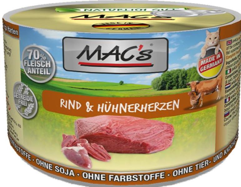 MACs Cat Rind & Hühnerherzen 200g (Menge: 6 je Bestelleinheit)