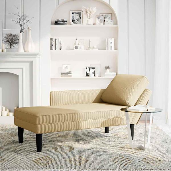 Chaiselongue mit Kissen Hellgrün Grau Cordstoff