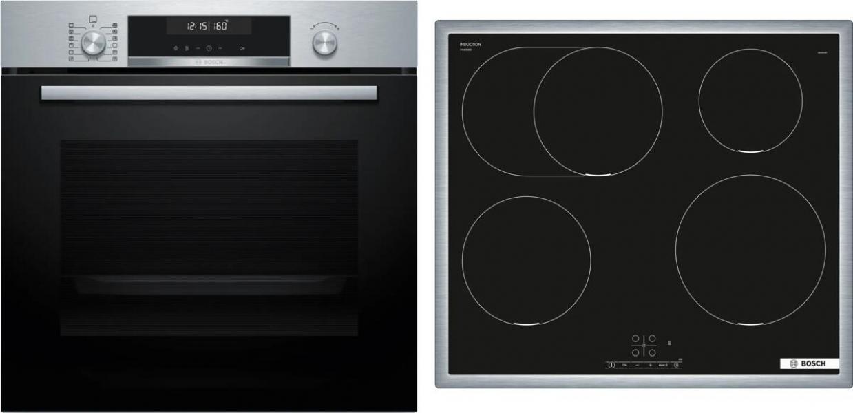 ARDEBO.de Bosch HBD675CS62 EEK: A+ Einbau-Backofen-Set mit Induktionskochfeld (HBG578BS3 + PIF645BB5E), 60 cm breit, 71 L, Air Fry, 3D-Heißluft, Pyrolytisch+Hydrolytisch, Kindersicherung, Rahmen aufliegend, schwarz