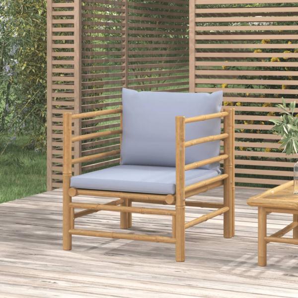 ARDEBO.de - Gartensessel mit Hellgrauen Kissen Bambus