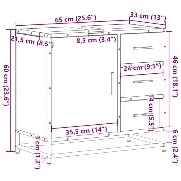 Waschbeckenunterschrank Räuchereiche 65x33x60 cm Holzwerkstoff