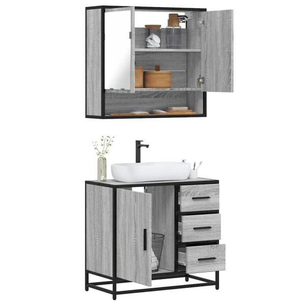 ARDEBO.de - 2-tlg. Badmöbel-Set Grau Sonoma Holzwerkstoff