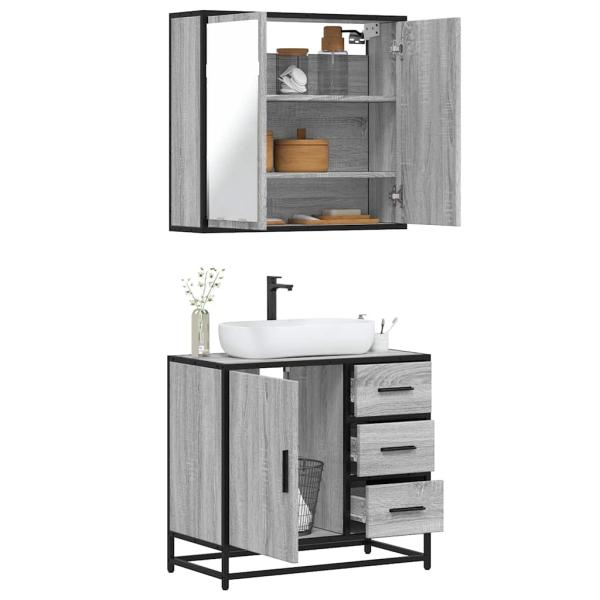 ARDEBO.de - 2-tlg. Badmöbel-Set Grau Sonoma Holzwerkstoff