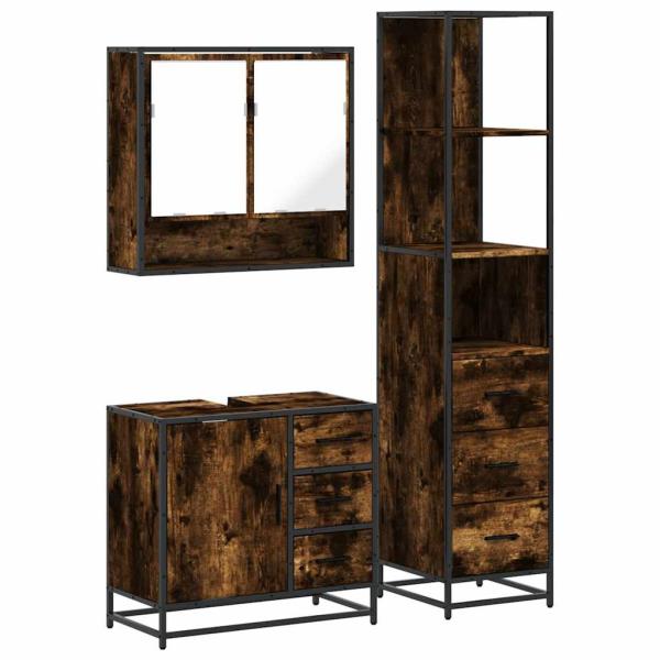 ARDEBO.de - 3-tlg. Badmöbel-Set Räuchereiche Holzwerkstoff