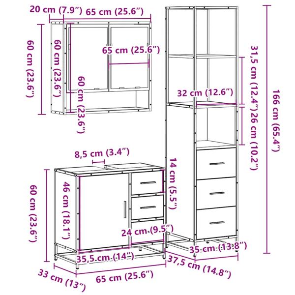 3-tlg. Badmöbel-Set Räuchereiche Holzwerkstoff