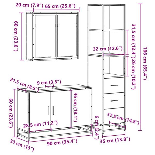 3-tlg. Badmöbel-Set Sonoma-Eiche Holzwerkstoff