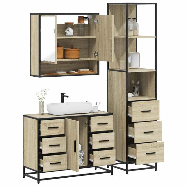 ARDEBO.de - 3-tlg. Badmöbel-Set Sonoma-Eiche Holzwerkstoff