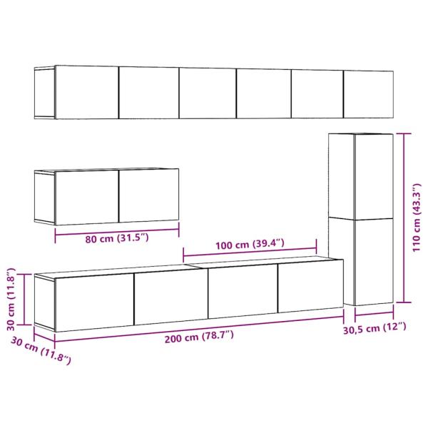 7-tlg. TV-Schrank-Set Wandmontage Altholz-Optik Holzwerkstoff