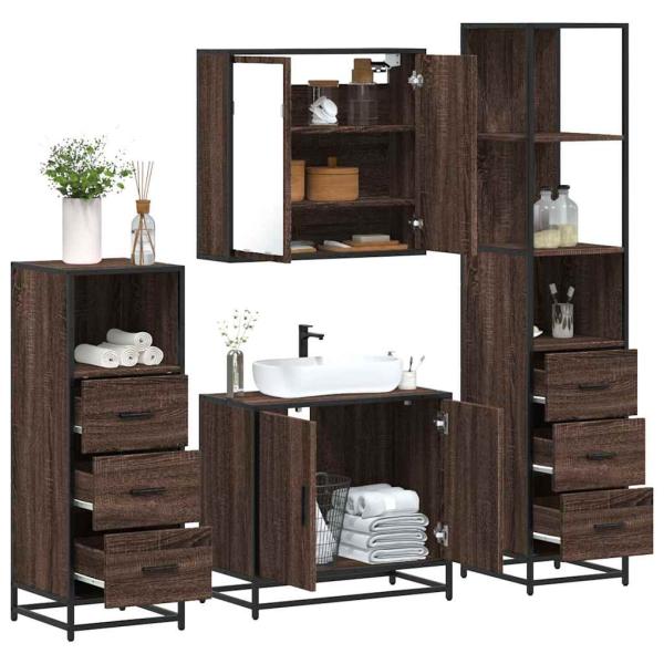 ARDEBO.de - 4-tlg. Badmöbel-Set Braun Eichen-Optik Holzwerkstoff