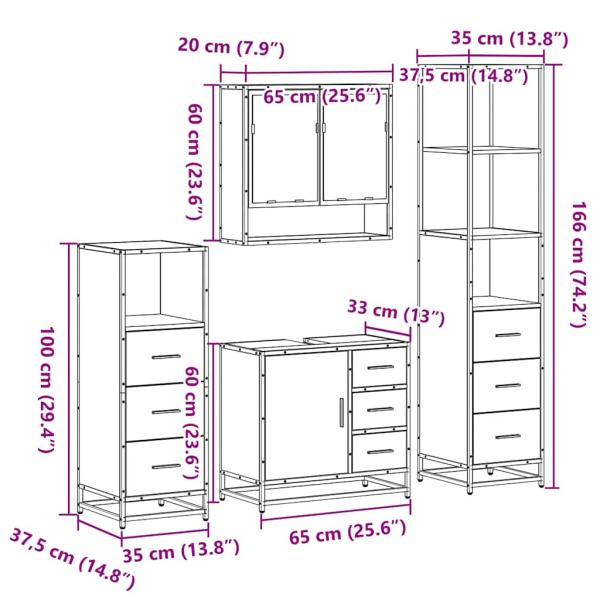 4-tlg. Badmöbel-Set Braun Eichen-Optik Holzwerkstoff