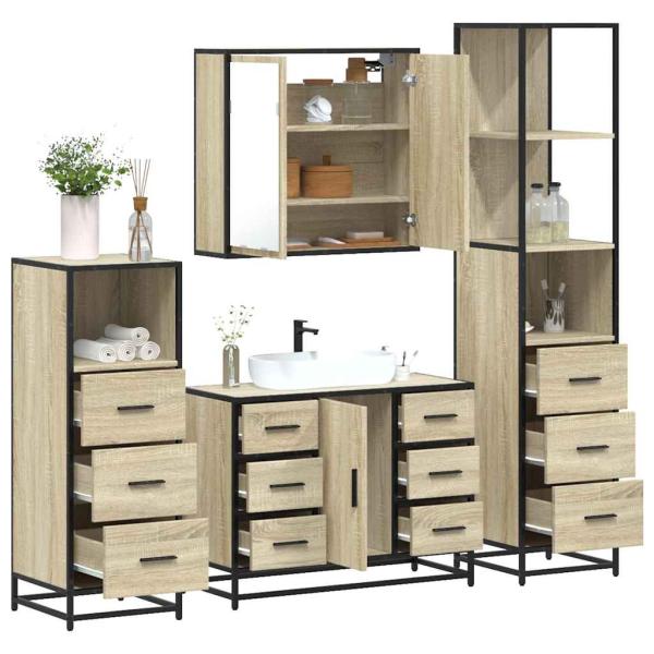 ARDEBO.de - 4-tlg. Badmöbel-Set Sonoma-Eiche Holzwerkstoff