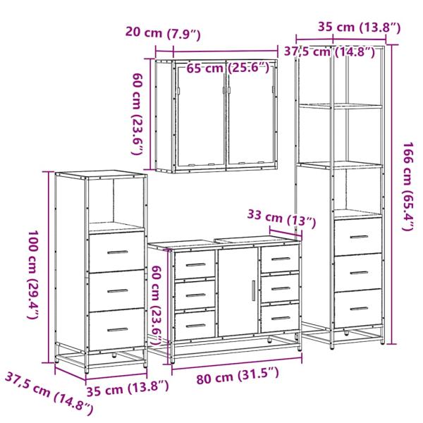 4-tlg. Badmöbel-Set Sonoma-Eiche Holzwerkstoff